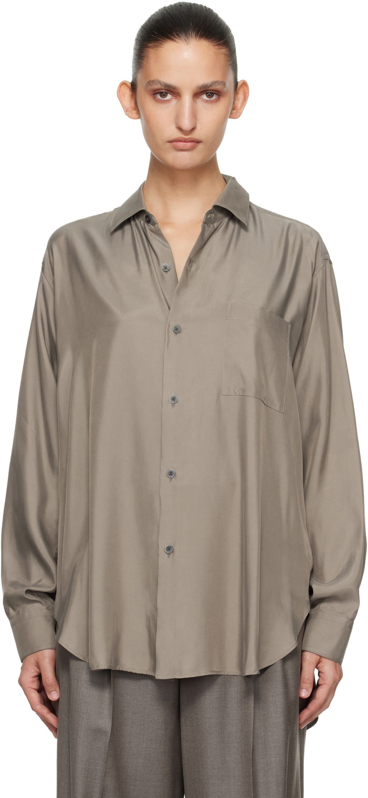 ssstein Taupe Cupro Twill Oversized LS Shirt