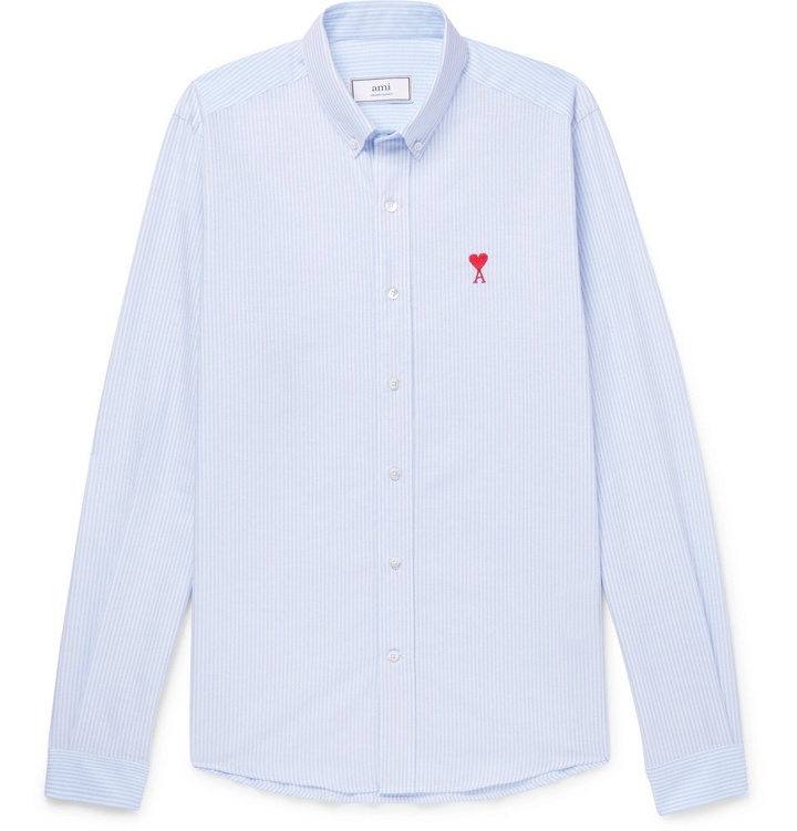 Photo: AMI - Button-Down Collar Striped Cotton Oxford Shirt - Men - Blue