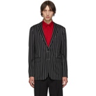 Burberry Black Pinstripe Wool Tailored Blazer