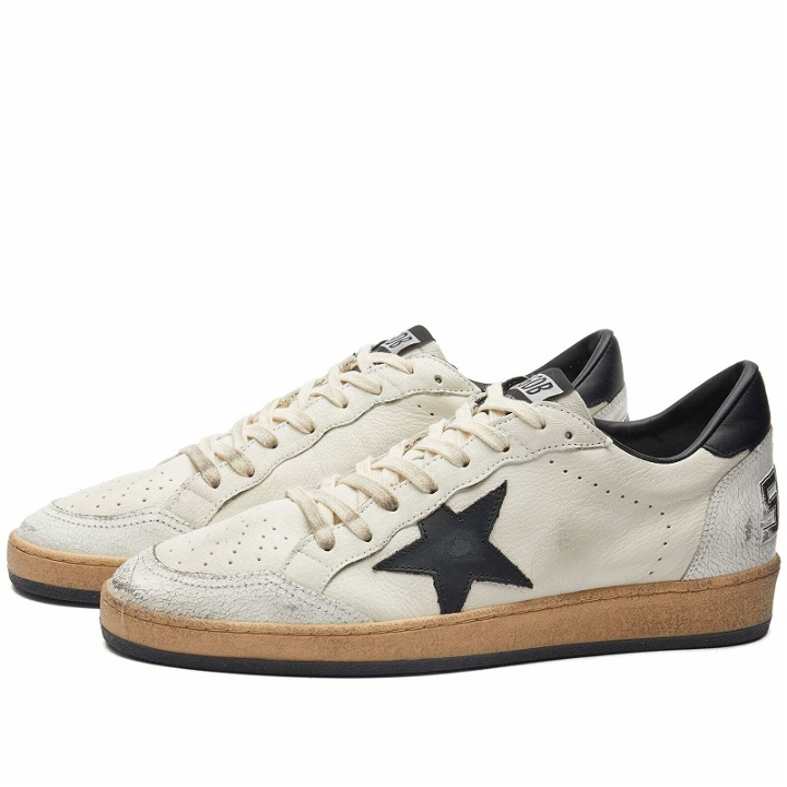 Photo: Golden Goose Men's Ball Star Cracked Leather Sneakers in White/Black