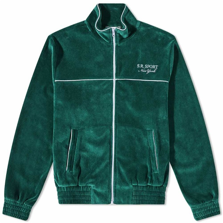 Photo: Sporty & Rich Eden Velour Track Jacket in Forest/White