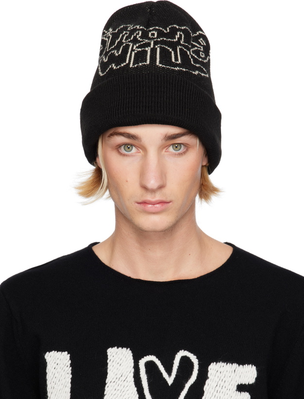 Photo: Comme des Garçons Shirt Black Jacquard Knit 'STRONG WILL' Beanie