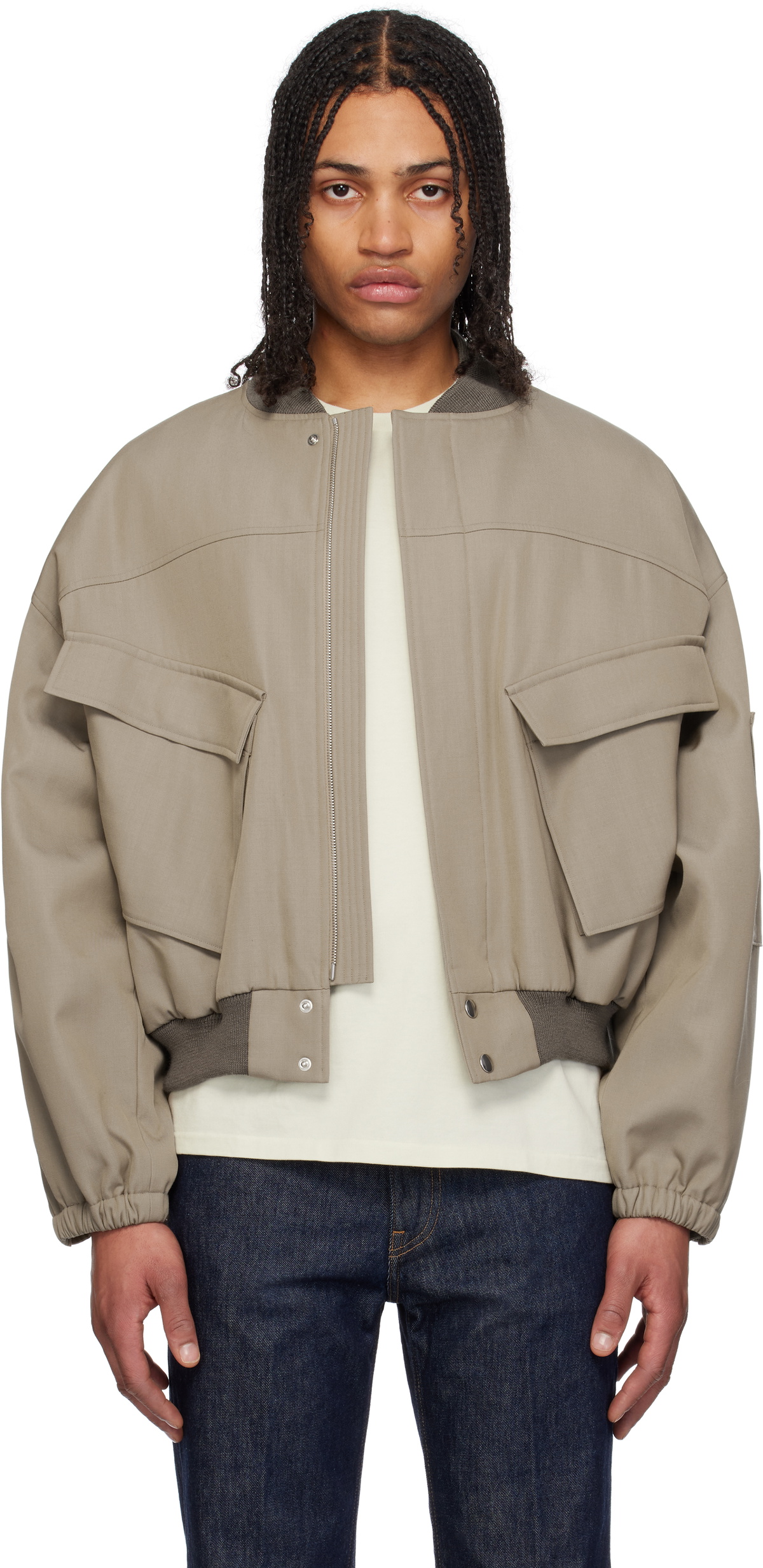 AURALEE Khaki Light Wool Max Padded Flight Bomber Jacket Auralee