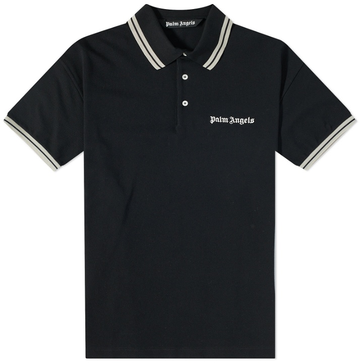 Photo: Palm Angels Men's Classic Polo Shirt in Black/White