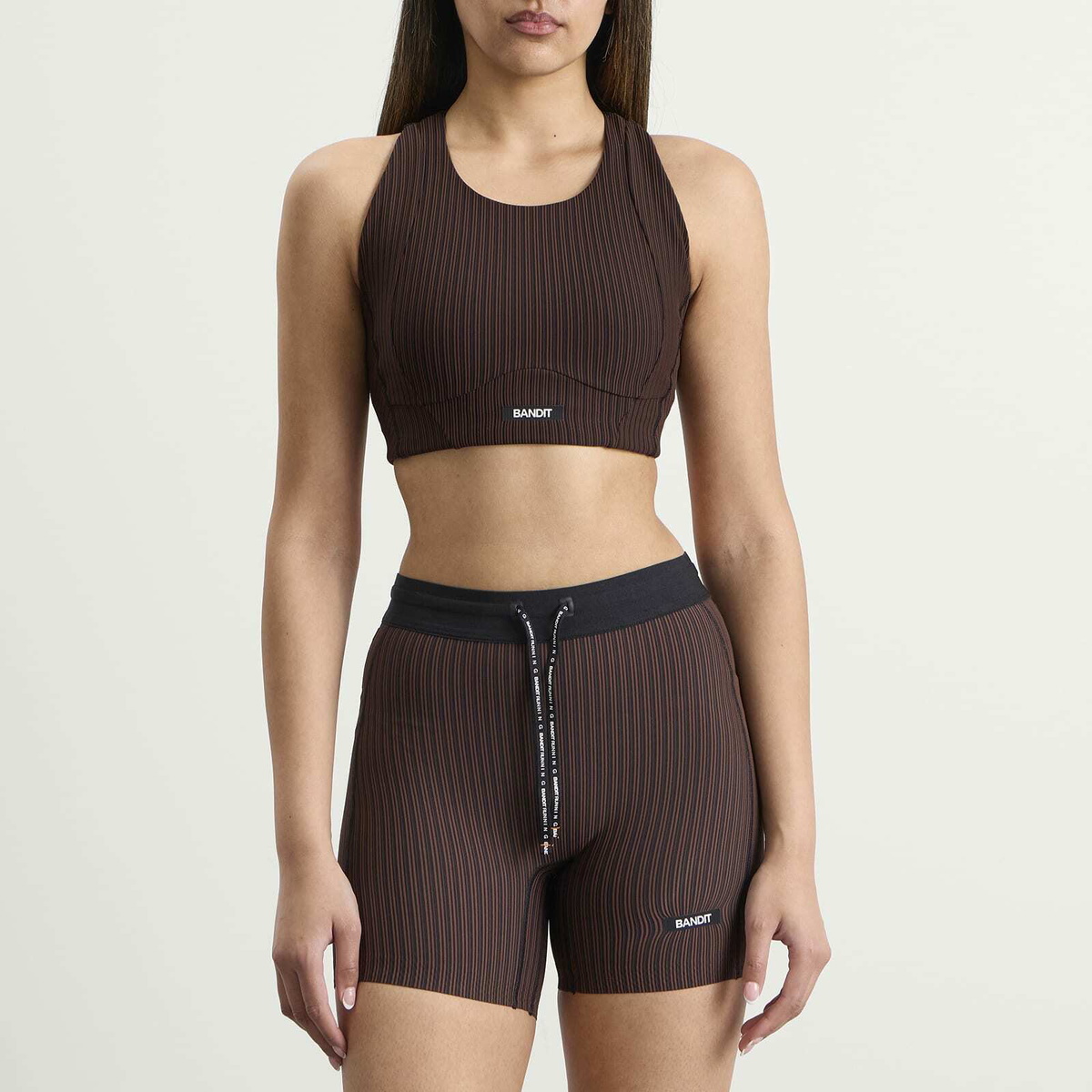 Bandit Women's Variegated Stripe Cadence Longline Bra in Cacao/Bandit Black