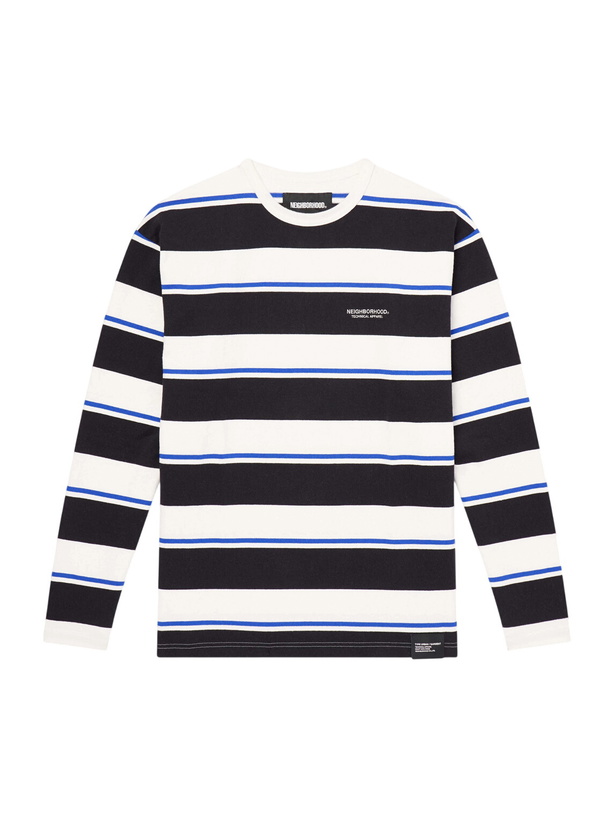 Photo: Neighborhood - Logo-Embroidered Striped Cotton-Jersey Sweater - Blue