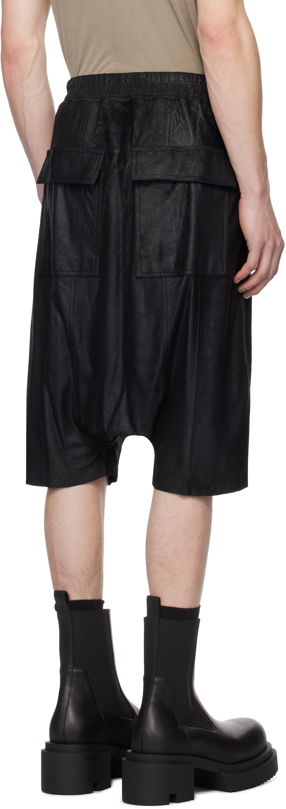 Rick Owens Black Hollywood Rick's Pods Leather Shorts Rick Owens