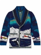 Alanui - Arctic Surfers Shawl-Collar Fringed Cashmere Jacquard Cardigan - Blue