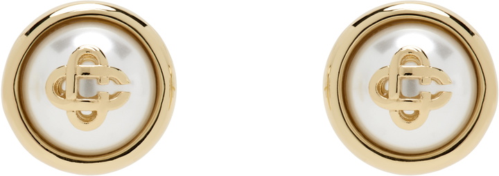 Photo: Casablanca Gold & White Faux-Pearl Logo Stud Earrings