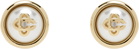 Casablanca Gold & White Faux-Pearl Logo Stud Earrings