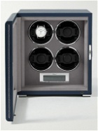 Rapport London - Quantum Quad Leather-Wrapped Cedar and Glass Watch Winder - Blue
