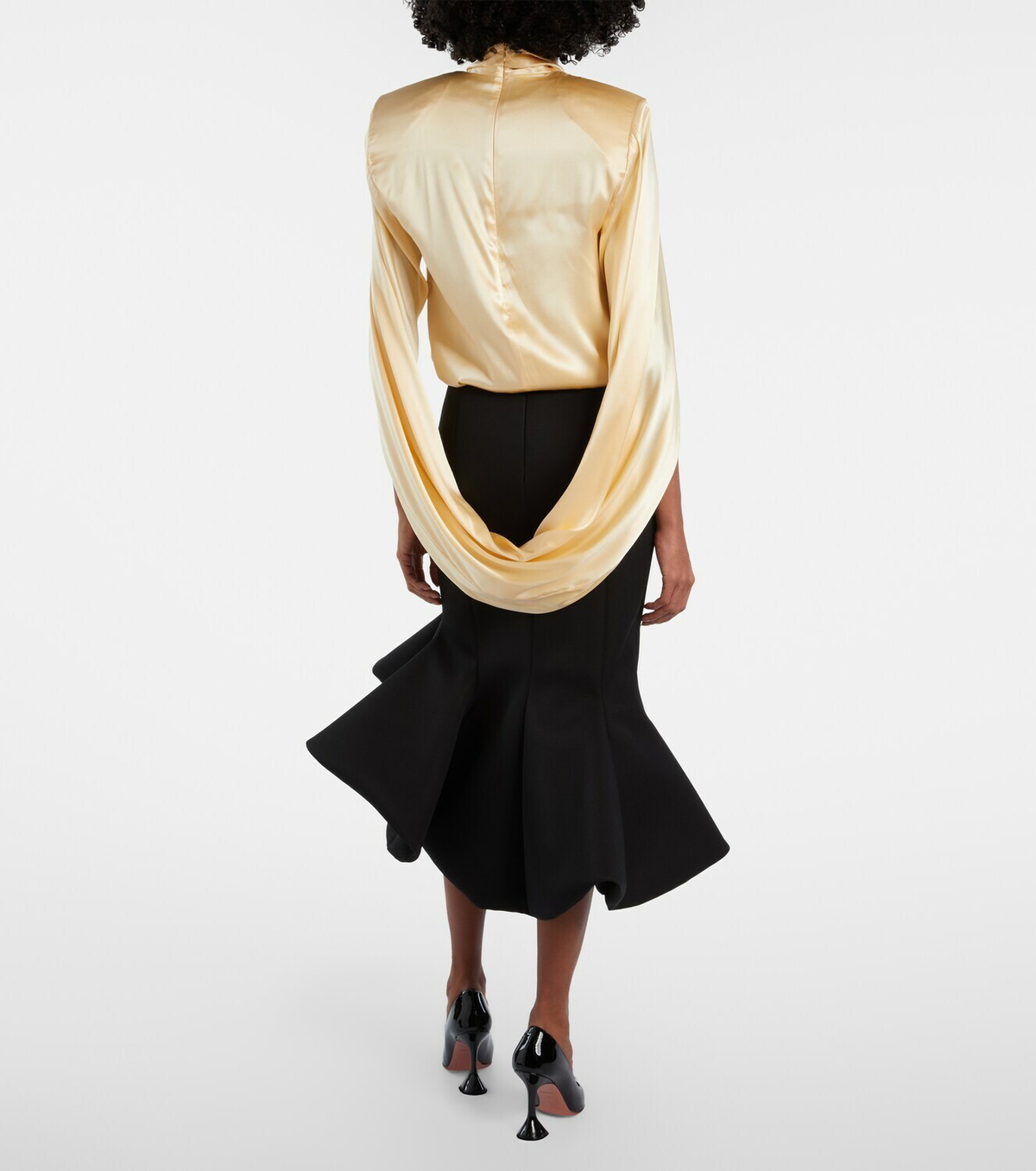 Mugler Asymmetric ruffled wool-blend midi skirt