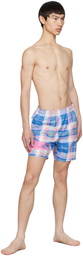 Lacoste Blue & Pink Check Swim Shorts