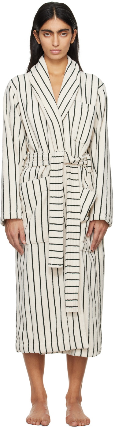 Tekla Off-White & Brown Drawstring Pyjama Shorts Tekla Fabrics