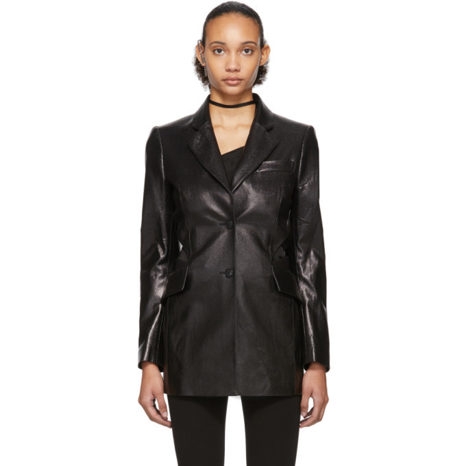 Photo: Yang Li Black Patent Faux-Leather Cut-Out Blazer
