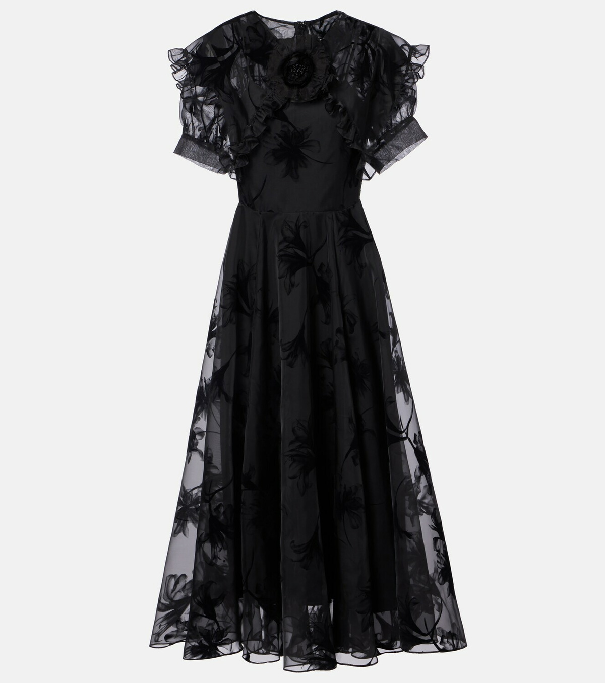Rodarte Ruffled floral organza midi dress