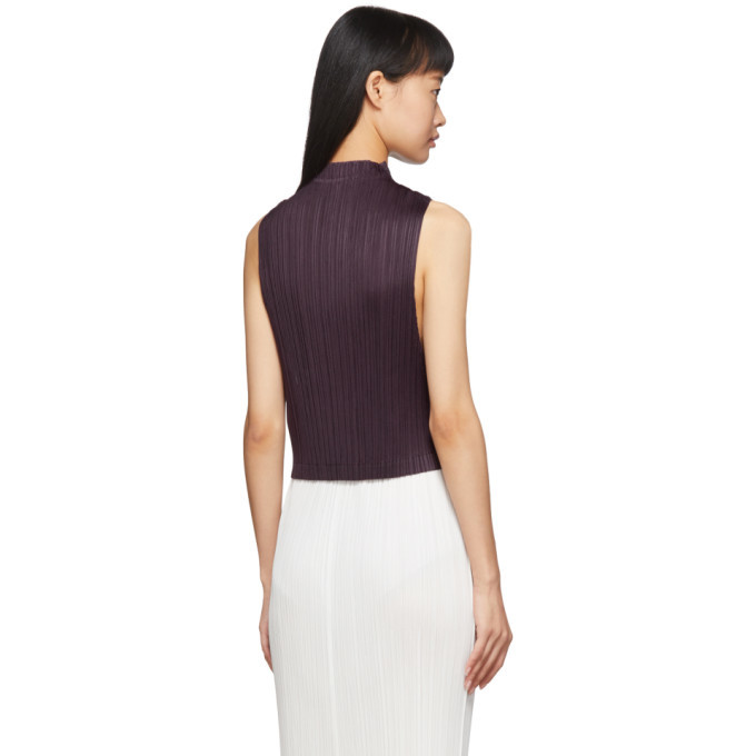プリーツプリーズ　タンクトップ　パープル Pleats Please Issey Miyake Purple Pleated Cropped Tank
