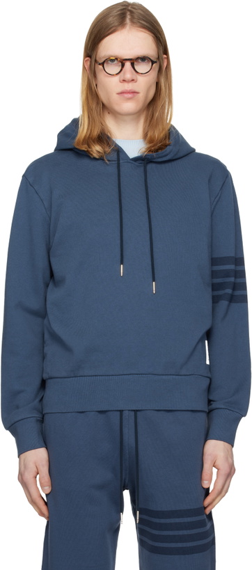 Photo: Thom Browne Blue Solid Loopback Overdyed 4-Bar Hoodie
