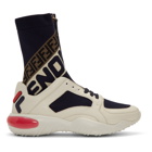Fendi White and Navy Fendi Mania Sock Sneakers