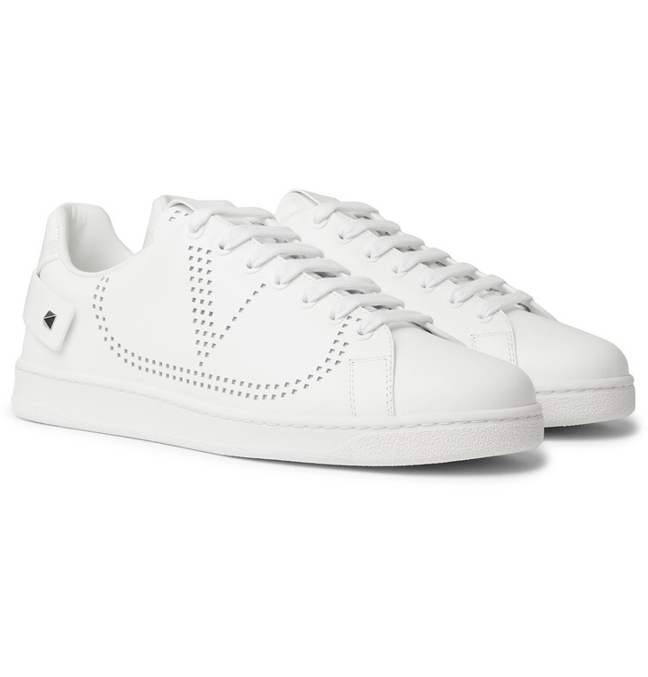 Photo: VALENTINO - Valentino Garavani Backnet Perforated Leather Sneakers - White