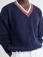 Canali - Herringbone Wool and Cashmere-Blend Sweater - Blue