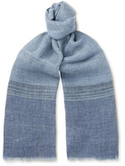 LORO PIANA - Fringed Striped Linen Scarf - Blue