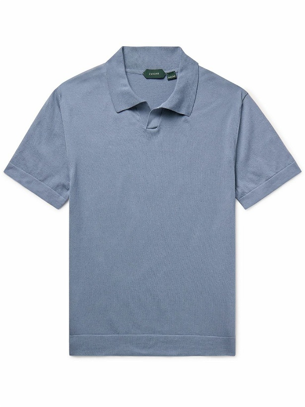 Photo: Incotex - Slim-Fit Cotton and Silk-Blend Polo Shirt - Blue