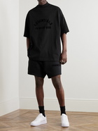 FEAR OF GOD ESSENTIALS - Wide-Leg Logo-Appliquéd Cotton-Blend Jersey Drawstring Shorts - Black