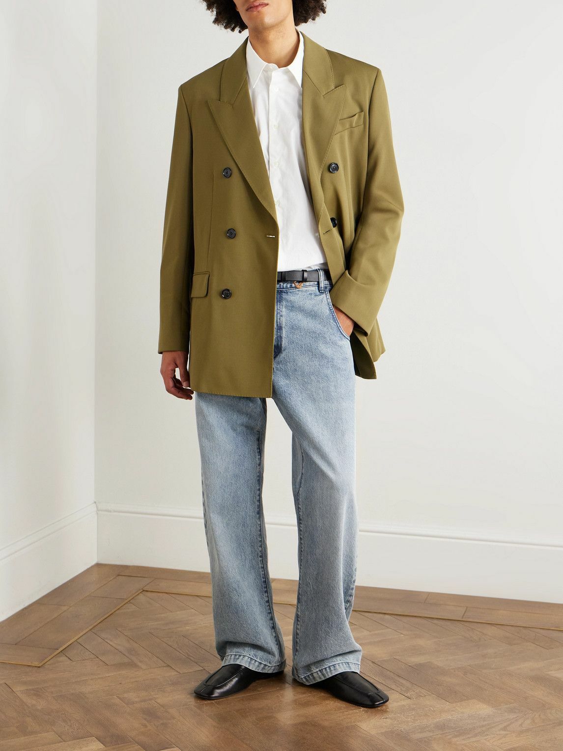 AMI PARIS - Double-Breasted Wool-Tricotine Blazer - Green