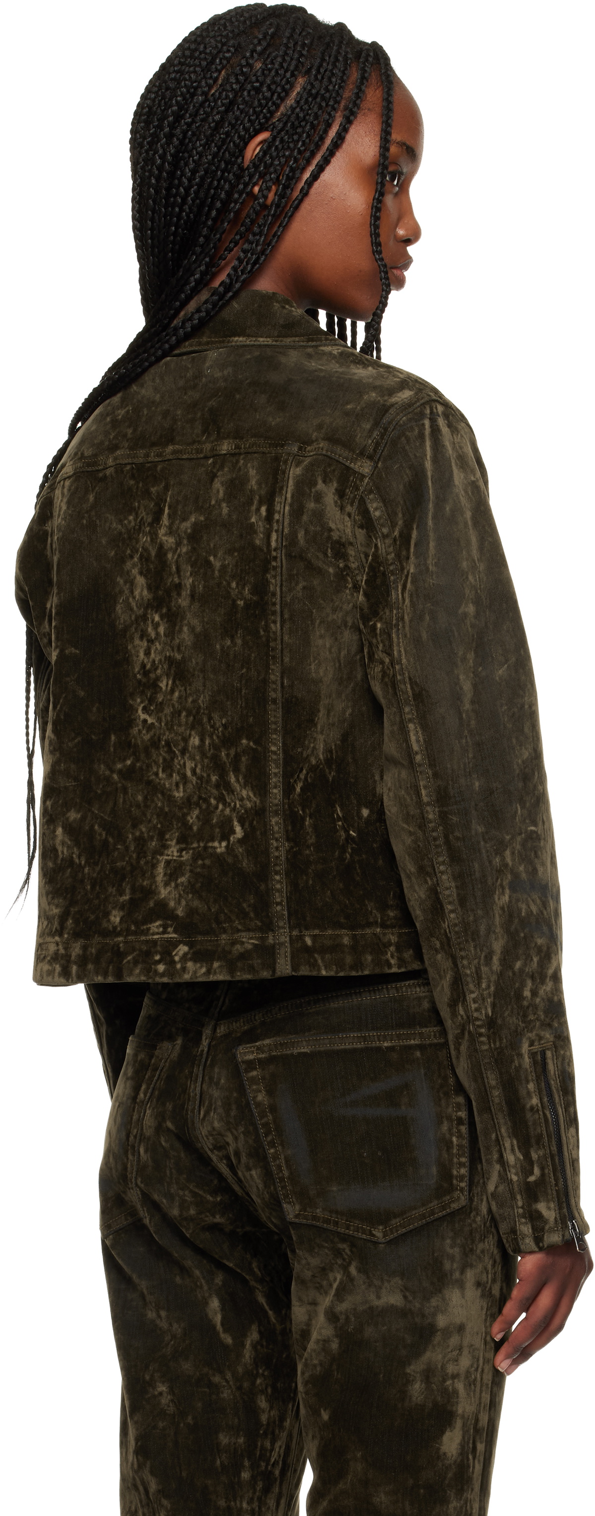 Re/Done Green Slim Zip Denim Jacket
