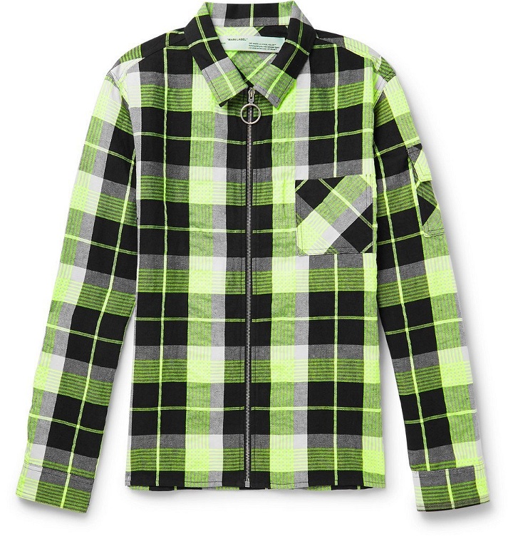 Photo: Off-White - Printed Checked Twill Zip-Up Shirt Jacket - Men - Green