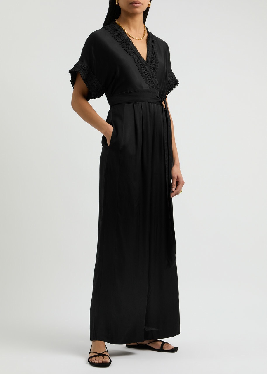Diane Von Furstenberg Dechen Wide-leg Satin Jumpsuit Black