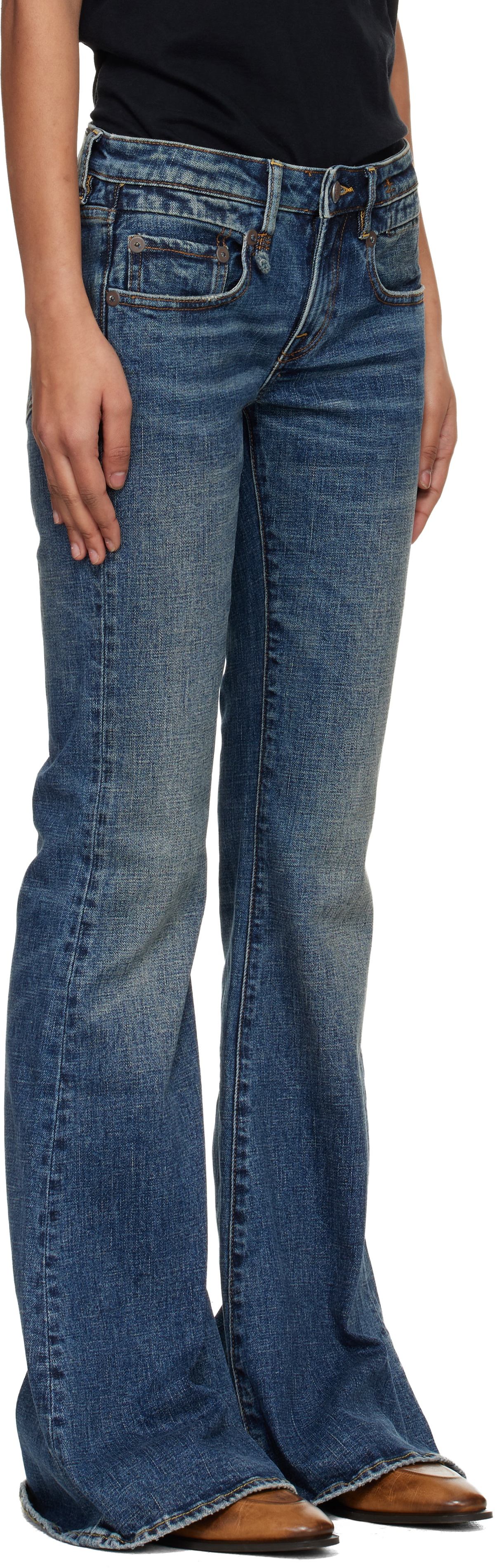 R13 Blue Overflow Boy Flare Stretch Jeans
