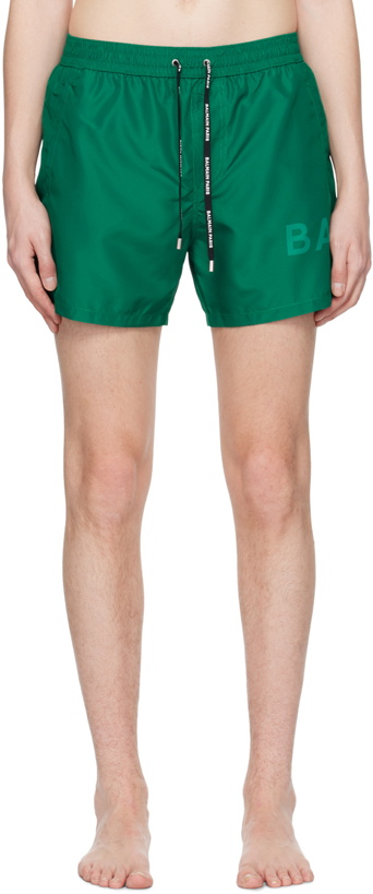 Photo: Balmain Green Printed Swim Shorts