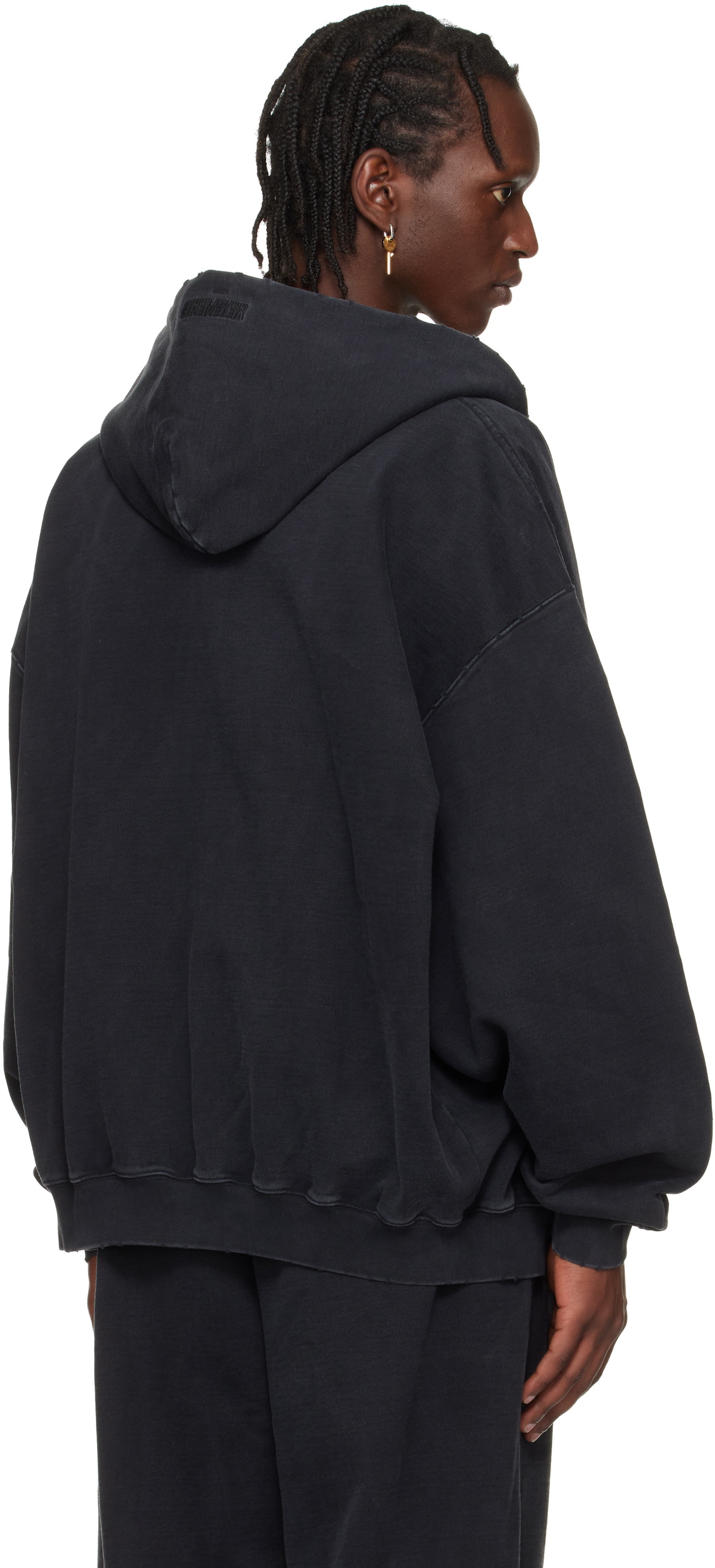 VETEMENTS Black Embroidered Biker Cross Sleeves Zip-Up Hoodie
