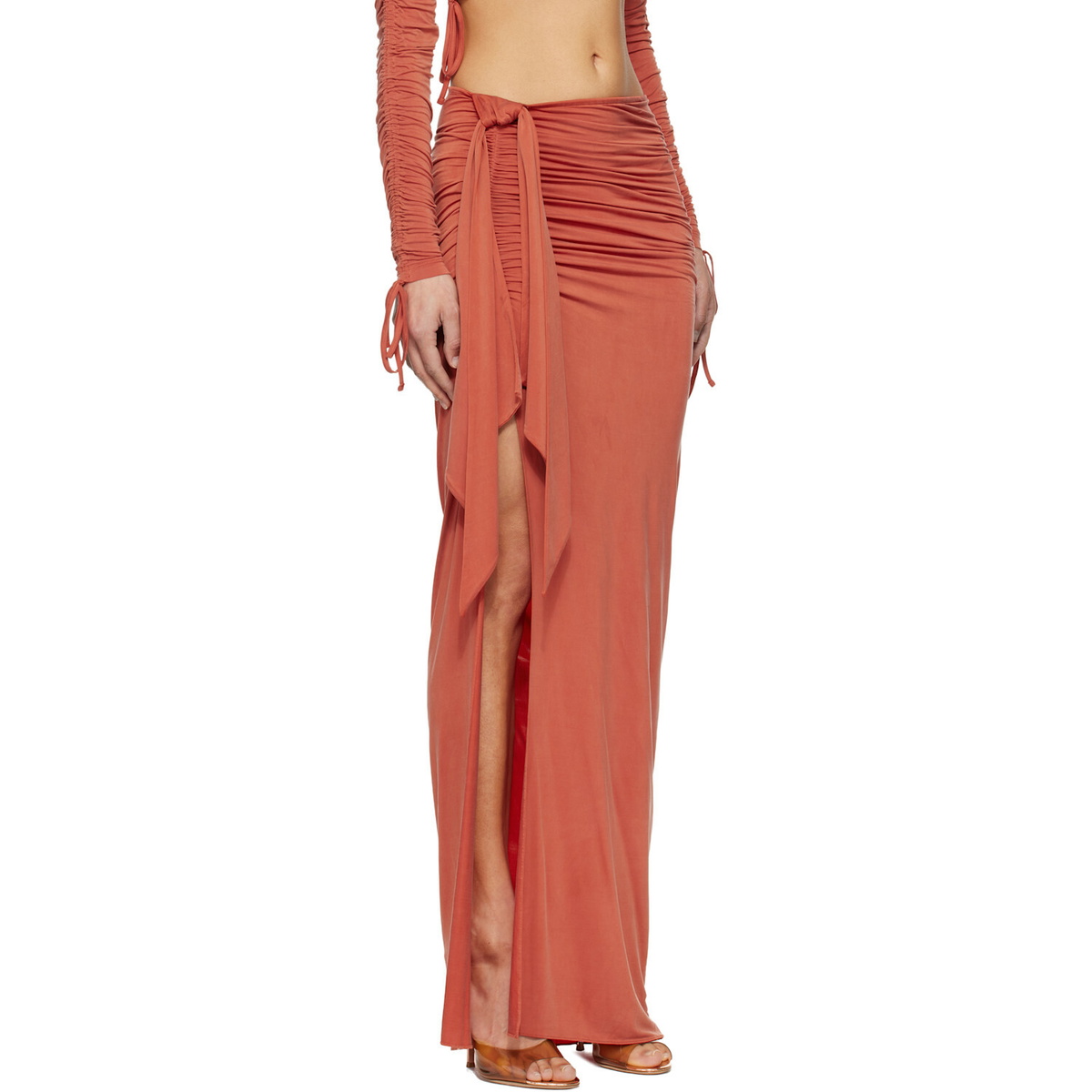 BALMAIN Orange Knotted Split Jersey Maxi Skirt