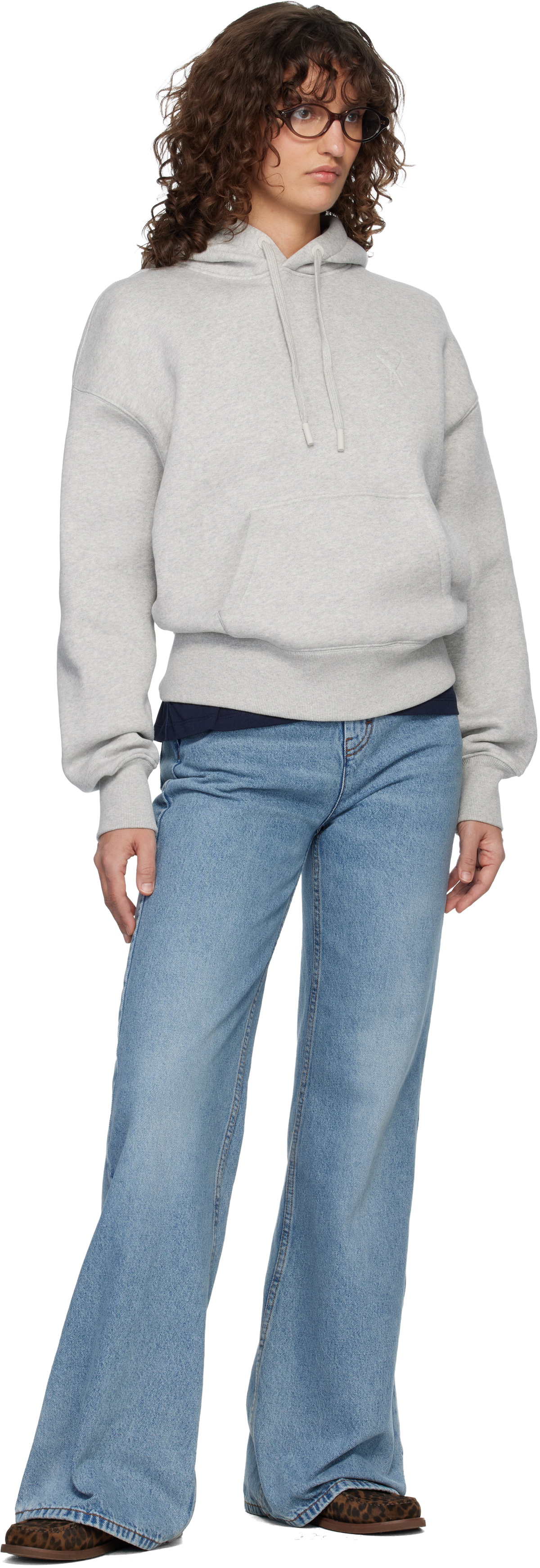 AMI Paris Gray Cotton Embossed Ami de Coeur Hoodie