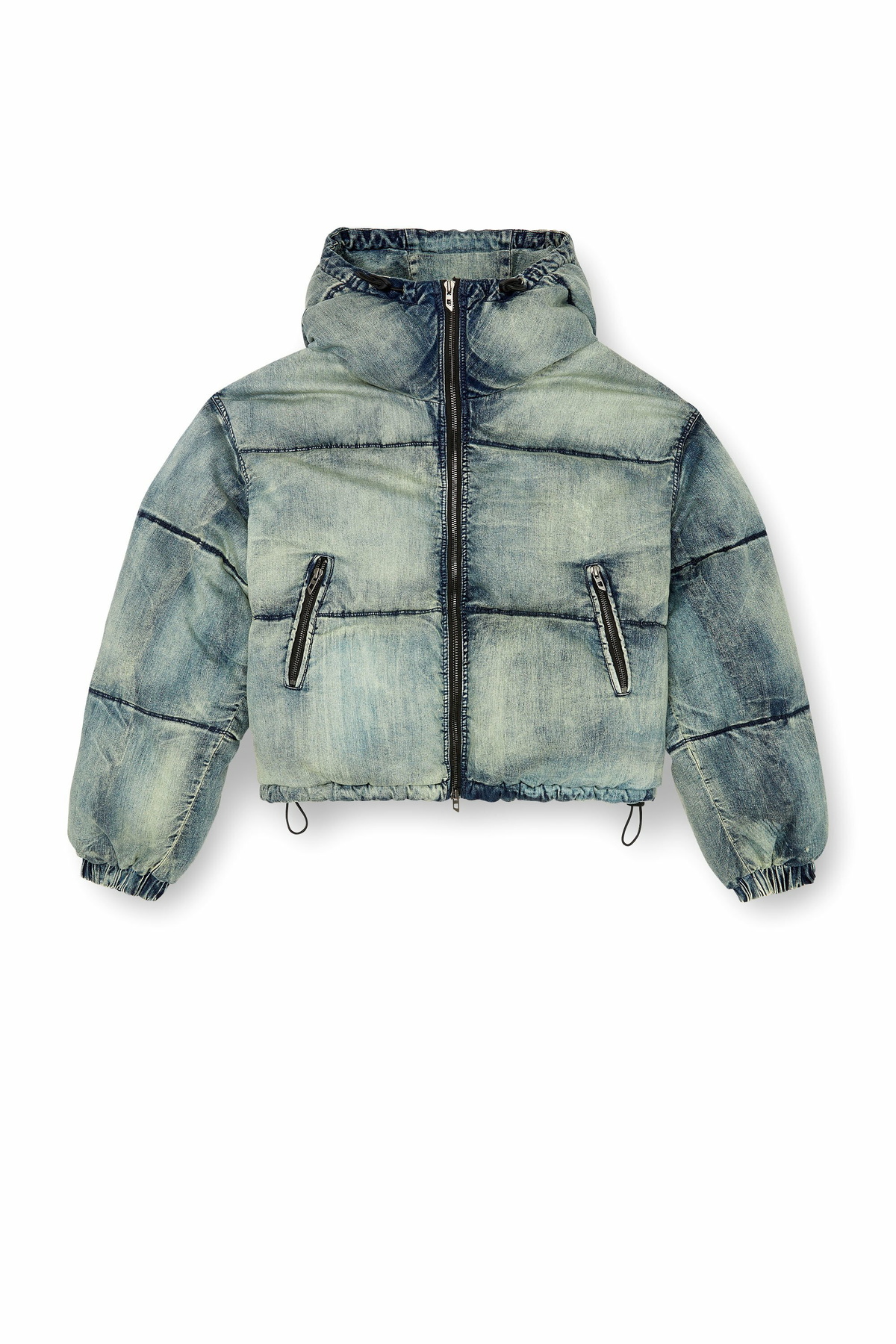 Diesel Cropped hooded puffer jacket in denim - Winter