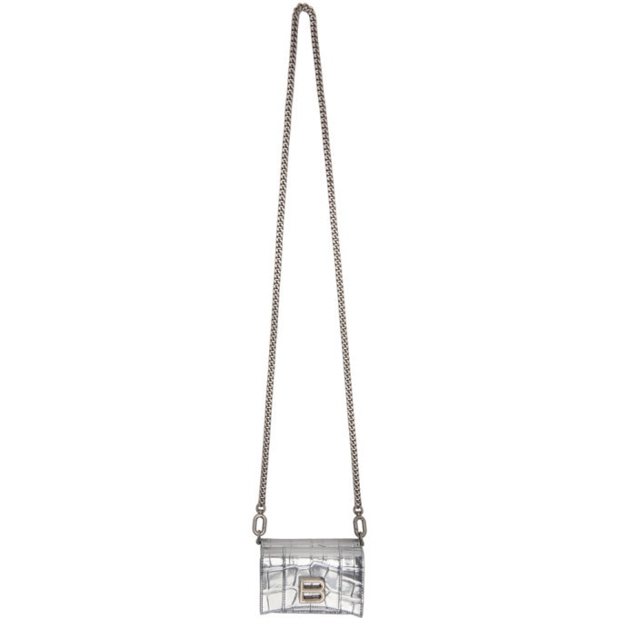 Balenciaga Hourglass Shiny MockCroc Chain Wallet  Bergdorf Goodman