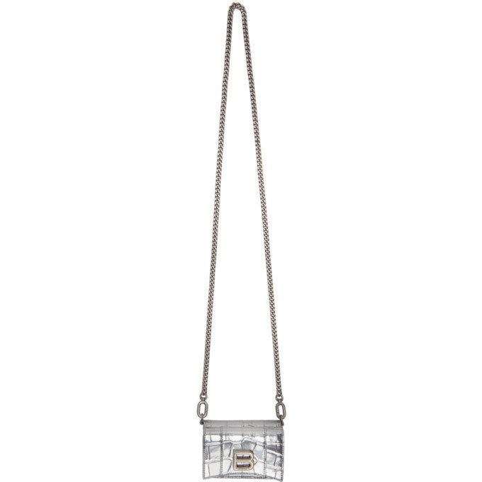 Luxury wallet - Balenciaga Hourglass wallet in silver crocodile