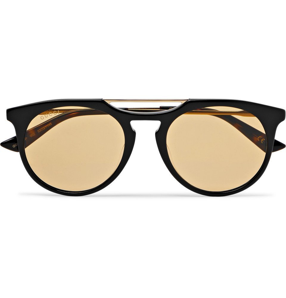 Gucci - Round-Frame Acetate Gold-Tone Sunglasses Black Gucci