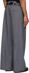 NULLUS Gray Belted Large Pleated Trousers
