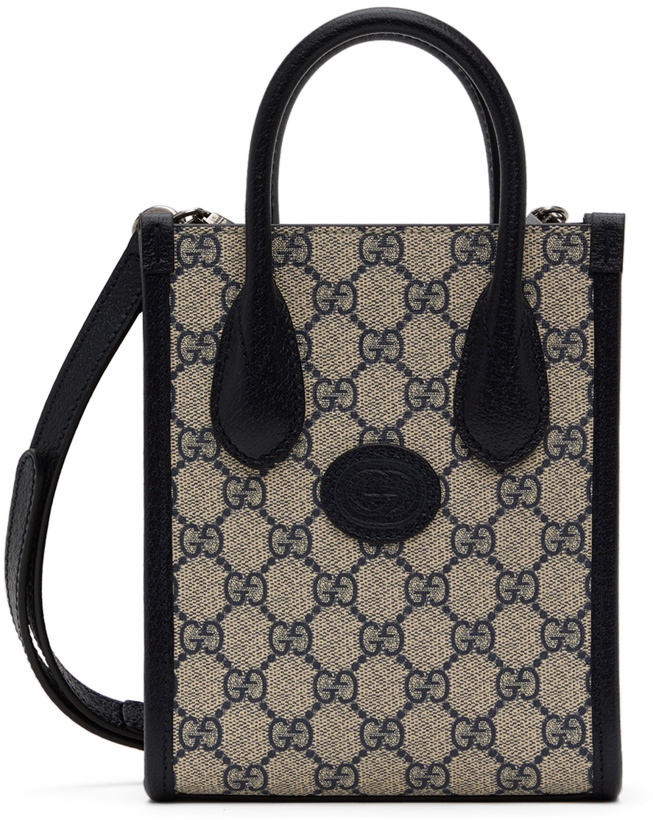 Photo: Gucci Blue & Beige Mini Interlock GG Supreme Tote