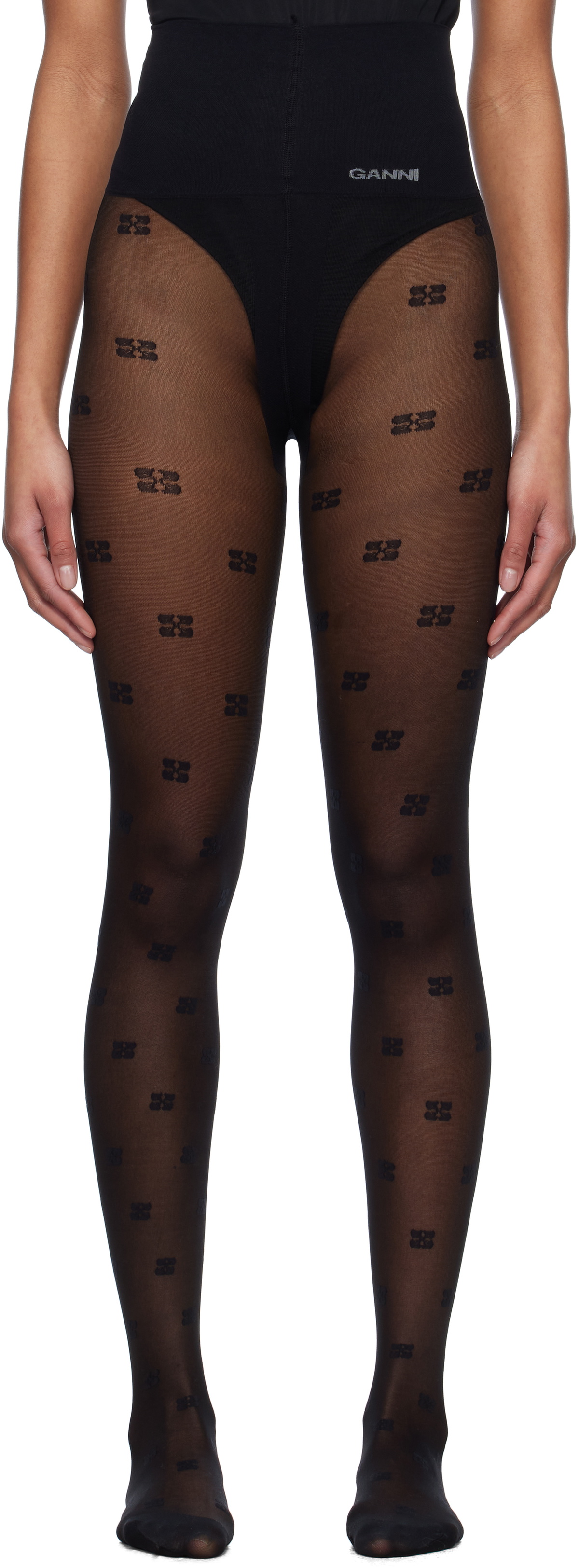 GANNI Black Butterfly Lace Tights
