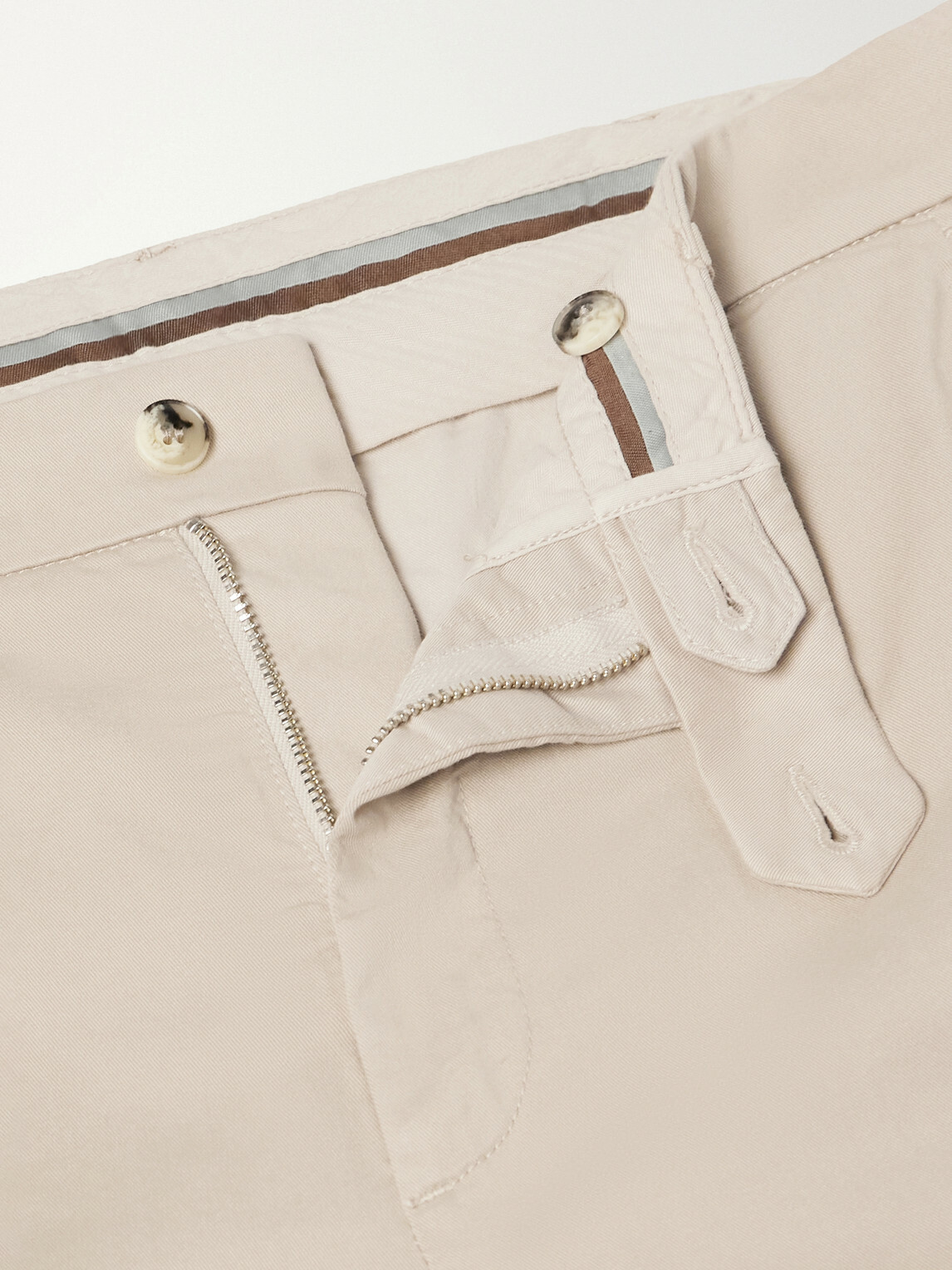 Canali - Tapered Stretch Cotton-Twill Trousers - Neutrals