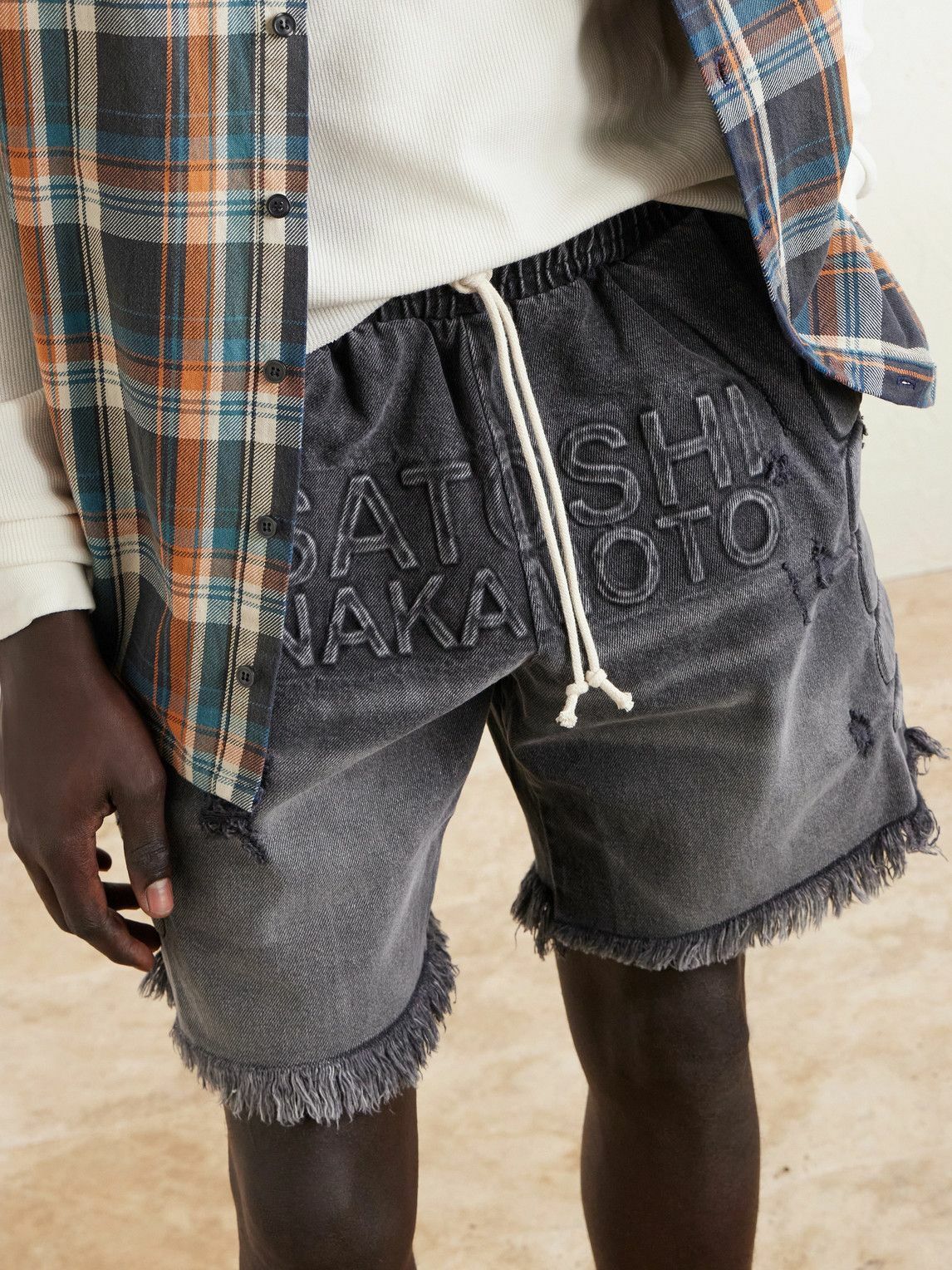 Satoshi Nakamoto - Straight-Leg Fringed Padded Denim Shorts