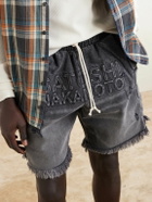 Satoshi Nakamoto - Straight-Leg Fringed Padded Denim Shorts - Black