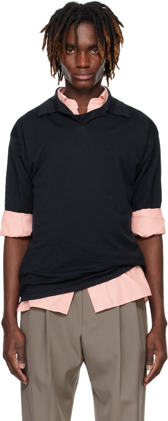 Photo: AURALEE Navy Product Dyed Wool Knit Polo