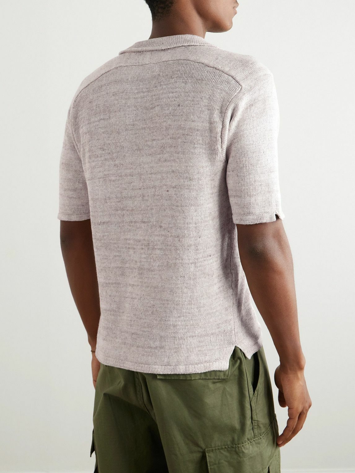 INIS MEAIN イニッシュマン ニットポロ Inis Meáin - Knitted Linen Polo Shirt - Gray Inis Meáin