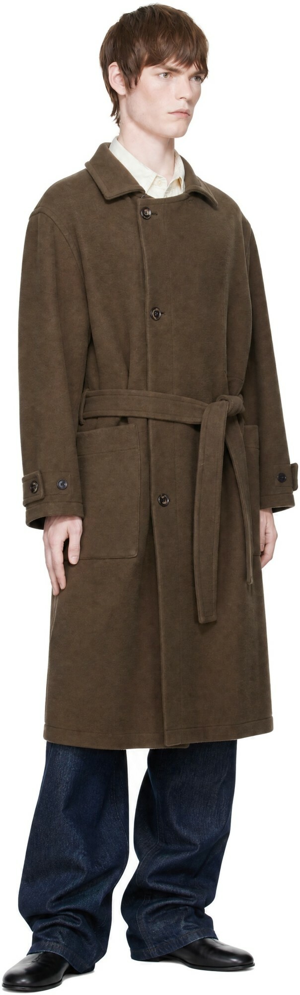 LEMAIRE Brown Wrap Double Wool Coat